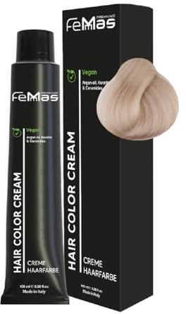 FemMas Haarfarbe Lichtblond Perlblond 10.08 I Creme Haarfarbe mit Arganöl, Keratin & Ceramiden I Als dauerhafte Haarfärbung oder Tönung für strahlende, haltbare Farbergebnisse I 100 ml