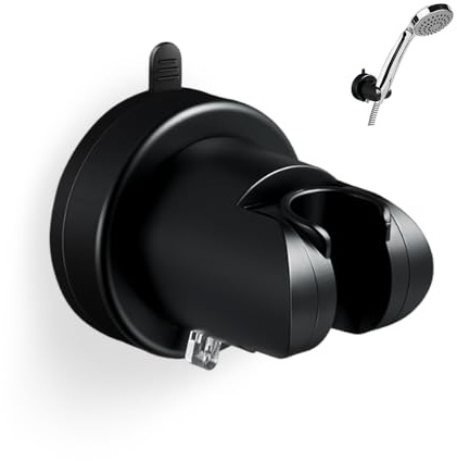 HMCEY Support de Pommeau de Douche Ventouse,Fixation Pommeau de Douche Sans Percage,Porte Douchette Mural Universel,Support Douchette Salle de Bain,Shower Head Holder pour Fixer et Régler - Noir