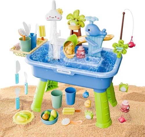 Ylnailky Kinder Wasserspieltisch Für Draußen - Großer Wassertisch Mit Fließendem Wasser Und Pumpe | Sandspielzeug Und Zubehör | Sommer Outdoor Spielzeug Für Kleinkinder Ab 3 Jahre