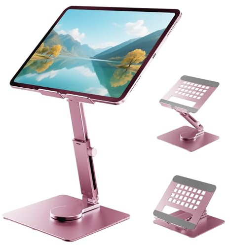 iPad Tablet Ständer, iPad Pro Air Stand Höhenverstellbar mit 360° Drehbarem | Aluminium Faltbarer Universeller Tablet Halterung Stands für iPad Pro 13/11,Tablets 4.7–16.5 und Alle Geräte(Rosa)