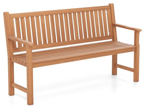 FANTASK 3-Sitzer Gartenbank, Sitzbank Holz mit Ergonomisch gestaltete Rückenlehne & Armlehnen, Holzbank, Terrassenbank Parkbank für Garten, Balkon, Terrasse (150 x 53,5 x 89 cm)