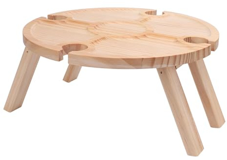 Asixxsix Table à Vin Portable, Design Pliable Peu Encombrant avec Support pour Verres à Vin et Espace pour Bouteilles, Table de Pique-Nique Pliante, Plateau Léger en Bois de Bouleau pour Le Camping,