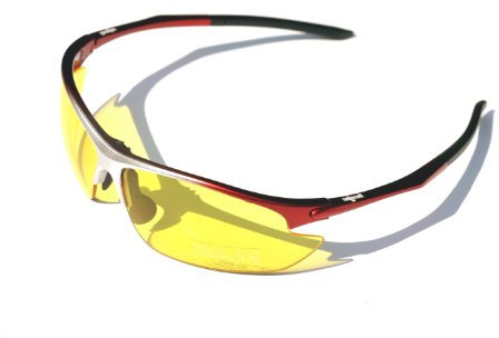 Ladgecom Black & Red Sports Sunglasses with Smoke Lenses and Spare Yellow Lens with Case and Cloth