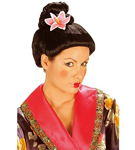 NET TOYS China Perücke Geisha mit Blüte Japanerin Perücke Chinaperücke Geishaperücke Asiatin Asia Fasnet Fasnacht Kunsthaarperücke