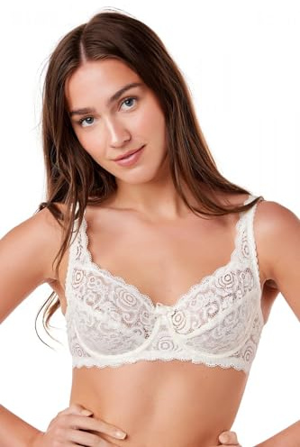 Camille Womens Floral Lace Rhapsody Ivory Lace Underwired Bra 34B