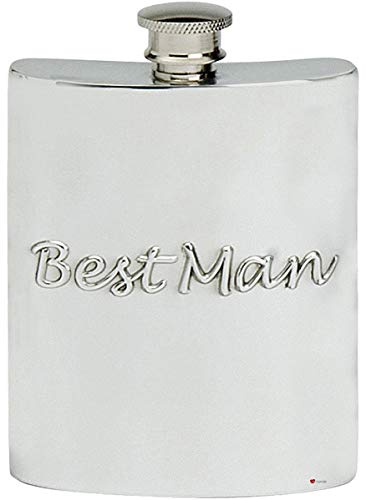Best Man Hip Flask 6oz Wedding Gift Kidney Shape Pewter Engravable Screw Top
