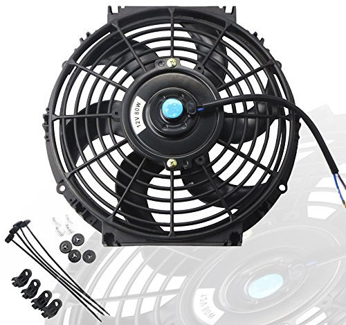 MOSTPLUS Black Universal Electric Radiator Slim Fan Push/Pull 12V + Mounting Kit (10 Inch)
