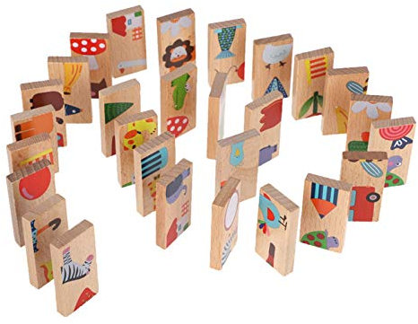 Tier-Dominosteine, 28-teilig, Holz, süßes farbiges Tiermuster, Puzzle-Bausteine, Safari-Thema, Domino-Puzzle, Lernspielzeug, Baby- und Kinderspiele
