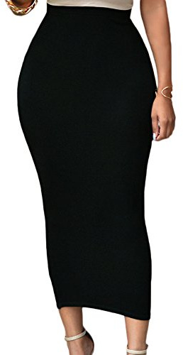 Lrady Women's High Waist Bodycon Maxi Pencil Skirt, Black, L