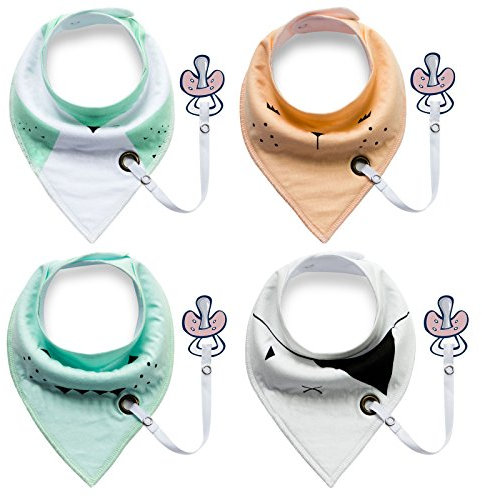 4pack unisex baby baby halstuch sabber leibchen mit schnuller - kette supersicher und absorbierenden reiner baumwolle