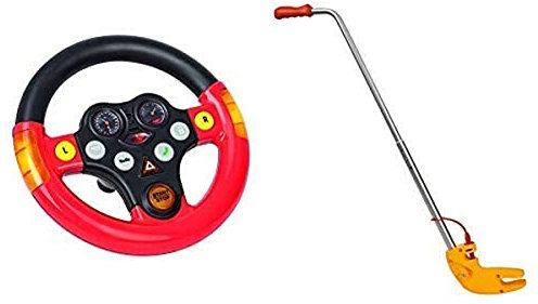 BIG 800056459 - Bobby cars, Zubehör Verkehrssounds Wheel, schwarz, rot & 800056453 - Schubstange