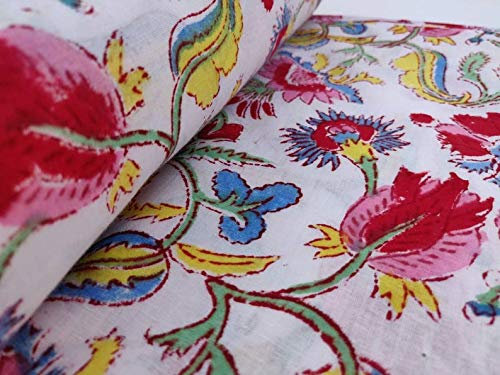 Traditional Jaipur Bedruckter Baumwollstoff Handbedruckter indischer Stoff, weicher Baumwollstoff von The Yard, Jaipuri-Baumwoll-Kurti-Druckstoff für Sommerkleid (50 Yards)