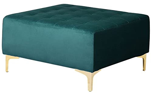 Beliani Modern Ottoman Square Footstool Teal Velvet Tufted Aberdeen