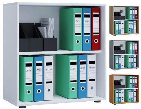 VCM Holzregal stehend | platzsparender Aktenschrank | Maße ca. B. 70 x H. 74 x T. 37 cm | Elegantes Regal stehend | Büroregal – Lona 2 Fach Weiß