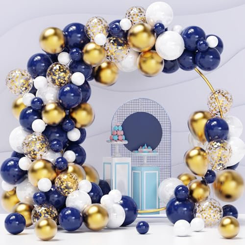 Luftballons Gold Blau Helium, 120 Stück Gold Konfetti Ballon Weiß Girlande Geburtstag Ballons Set für Hochzeit Graduierung Party Weihnachten Brautgeschenke Baby-Duschen Valentinstag