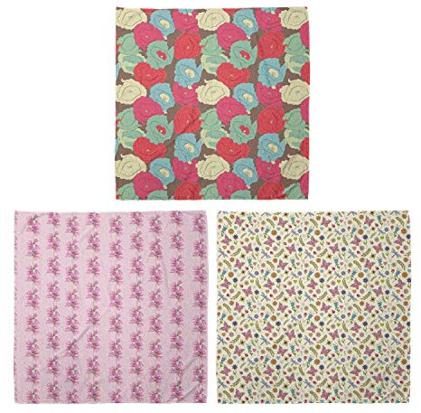 ABAKUHAUS Unisex Bandana, Mehrfarbige Mohnblüten Rosa und lila Glockenblumen abstrakte bunte Flora, 3er Pack, Mehrfarbig