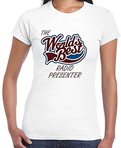 grabmybits Worlds Best Radio Presenter Ladies T Shirt - Gift, Love, Work - X Small White