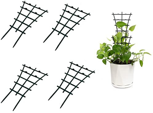 Feitore Garten DIY Mini Klettergitter Kunststoff überlagerte Topfpflanzen-Stütze Garten Spalier für Topfpflanzen Kletterpflanzen Reben 4 Pcs dunkelgrün