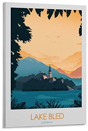SDFSDF Lake Bled Leinwand-Wandkunst, Vintage-Reise-Poster, Bild für Zuhause, Büro, dekorative Poster, 30 x 45 cm