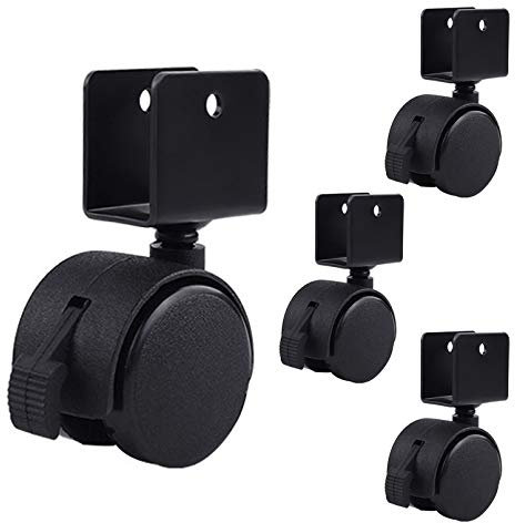 Sofa legs Kinderbetten Transportrollen Lenkrollen,18/20/25mm U-Halterung Möbelrolle Doppelrad Schwarz mit Bremse,ABS-Kunststoff-Rollen,für Möbel Kinderbett,Tragfähigkeit 100 kg,4er-Pack(2inch-20mm)