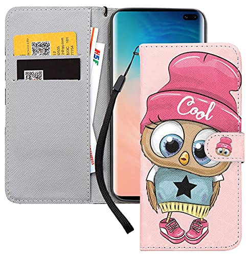 Yoedge Handyhülle für Samsung Galaxy A40 Lederhülle, Rosa Premium Leder Flip Hülle mit Exquisites Cartoons Muster Brieftasche Klapphülle Handytasche Case für Samsung A40 5,9-Zoll, Eule