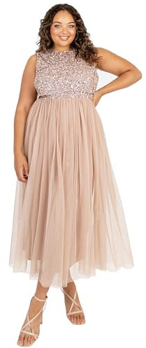 Maya Deluxe Vrouwen Midaxi Jurk Dames Mouwloze Pailletten Hoge Empire Taille Tule Versierd voor Bruiloft Gast Bal Bruidsmeisje, Bessen, 34