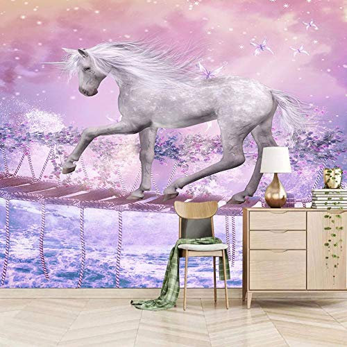 Tapeten 200x150cm Rosa Hängebrücke Einhorn Vlies Tapeten Moderne Wanddeko Wandtapete xxl Design Wand Dekoration Wohnzimmer Schlafzimmer Büro Flur Landschaft