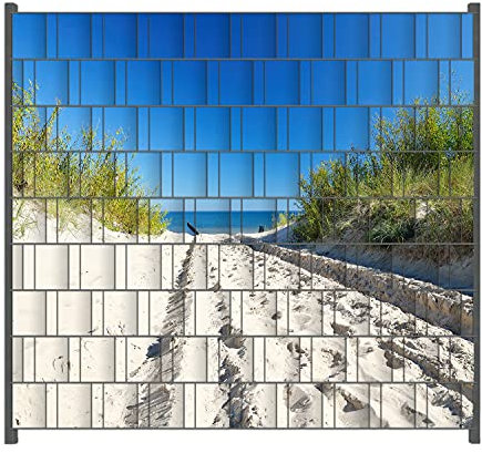 Wallario Zaun Sichtschutz Windschutz für EIN- und Doppelstabmattenzäune in der Größe Breite 2,00m x Höhe 1,80m, Motiv: Auf dem Sandweg zum Strand - Blauer Himmel über dem Meer