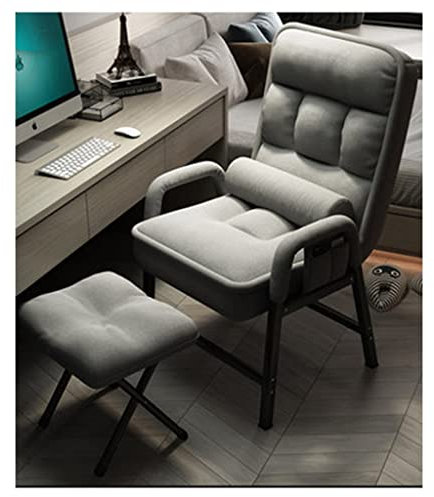 DUNAKE Ohrensessel Mit Hocker, Sofasessel Für Schlafzimmer, Freizeitsessel Aus Stoff Aufbewahrungstaschen Bequemer Sessel Verstellbarer Rückenlehne Und Seitentasche Home Seating Wohnzimmer, Grau