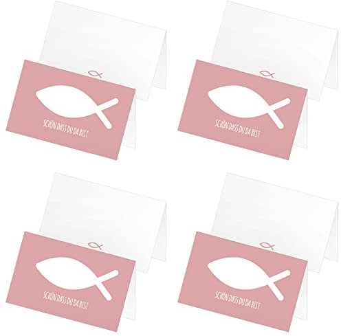 itenga 96 x Tischkarten Platzkarten Namensschild Fisch Kommunion Taufe Konfirmation Jungen Mädchen (Altrosa)