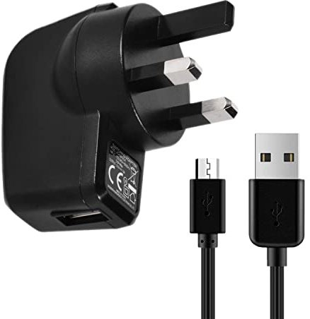 DERICAM Micro USB Mains Charger UK Plug, 5V1A Kindle/Phone/Table/Security Camera Charger with 1.5M Micro USB Cable, Black