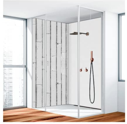 Duschrückwand, Badrückwand, Duschverkleidung, Wandverkleidung aus 3 mm Alu-Verbundplatte, 100x205cm, Bambus Weiss Matt - 1334