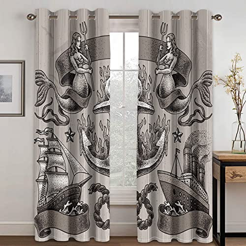 BOVZOX Fenster Vorhang Schlaufen-Vorhang 2 Stück x 117 B x 138cm H Dekorative Gardine Schlaufenschal Fenster-SchalWeinlese & Anker
