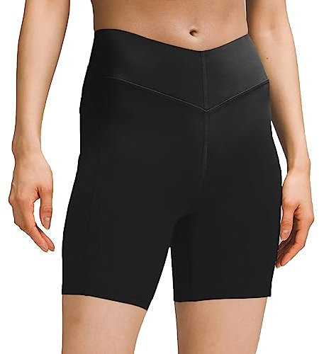 sissycos Damen Sportshorts mit Taschen V Cross, Leggings Kurz für Fitness Gym Strumpfshort, Elastische Radlerhose Sweatpants 15cm(Schwarz,S)