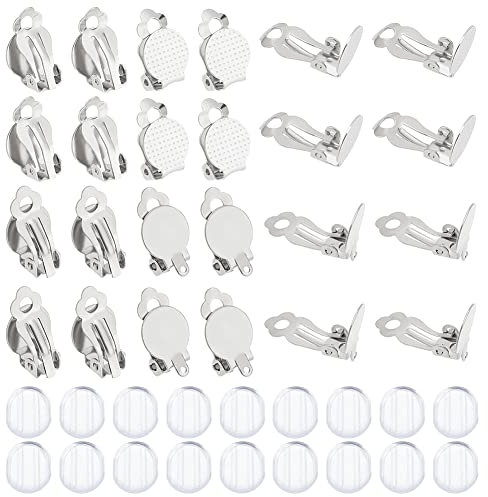 UNICRAFTALE 60 Stk Clip On Ohrringzubehör DIY Ohrringclip 304 Edelstahl Clip On Ohrringkonverter Flache Runde Schale Nicht Durchbohrte Ohrringe Mit Silikone Ohrringpolstern Für DIY Ohrringherstellung