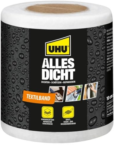 UHU Aqua étanche bande textile - Bande textile pour étanchéifier, protéger et réparer, toutes surfaces, intérieur et extérieur, ruban de 10CM x 10M