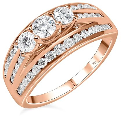 TJC Moissanite Diamond Sterling Silver Cluster Half Eternity Ring for Women | Diamond Look, Sterling Silver 3 Stone Eternity Ring, Prong Set Half Eternity Band Engagement Anniversary Ring Gift for Her