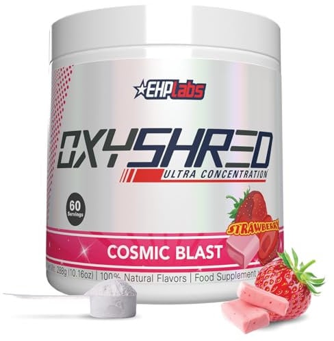 EHPlabs OxyShred Thermogenic Pre Workout Powder & Shredding Supplement - Clinically Proven Pre Workout Powder with L Glutamine & Acetyl L Carnitine, Energy Boost Drink - Cosmic Blast, 60 Servings