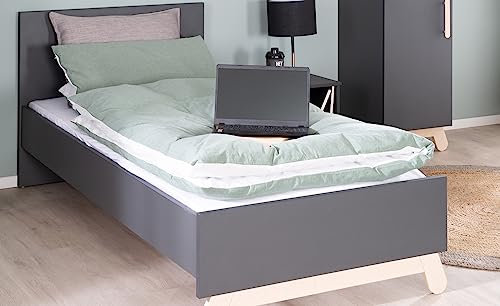 roba Jugendbett 'Jara' 90 x 200 cm, für Kinder- und Jugendzimmer, Dekor anthrazit & Buchenfüße aus Echtholz