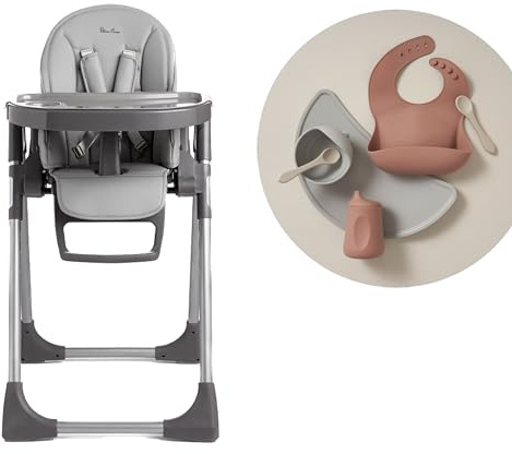 Silver Cross Buffet Highchair with Mealtime Set & Tray, Birth to 15kg | Together at the Table, Newborn to Toddler, 7 Adjustable Height Positions, 5-Position Reclining Seat, Removable Seat Cover