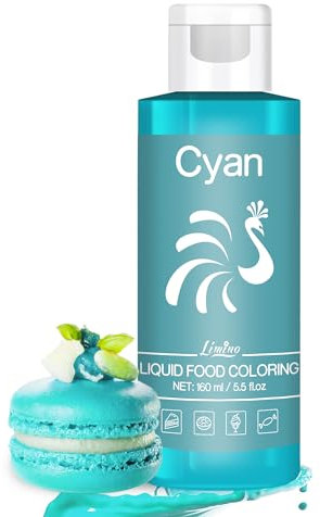 Lebensmittelfarbe - 160ml Flüssige Lebensmittel Farben für Kuchen, Backen, Kekse, Macaron - Zuckerfrei Konzentrierte Farbe Food Coloring für Tortendeko, Getränken, Osterei, DIY Slime (Cyan)