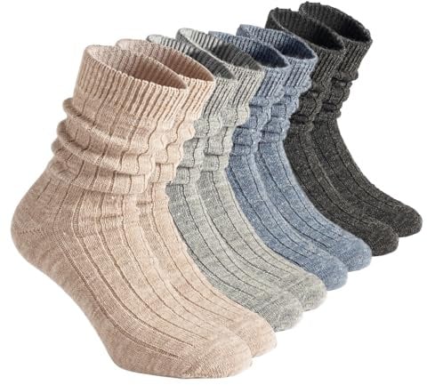 CALZITALY PACK 2/4 PAIRS Alpaca Wool Socks, Thermal Socks, Thick Winter Socks, Warm Socks, Men & Women | Made in Italy (5.5-8, 4 Pairs: Beige + Grey + Jeans + Antechite)