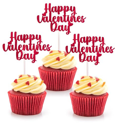 BHGT 30 Stücke Valentinstag Deko Cake Topper Valentinstag Tortentopper Valentinstag Papier Torten Topper Cupcake Kuchen Topper Deko Party Deko Geschenk Happy Valentine's Day