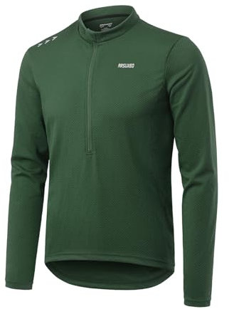 ARSUXEO Mens Cycling Jersey Long Sleeves Cycling Top Loose Fit Mountain Bike Shirt with Zipper Pocket 6040 Dark Green XL