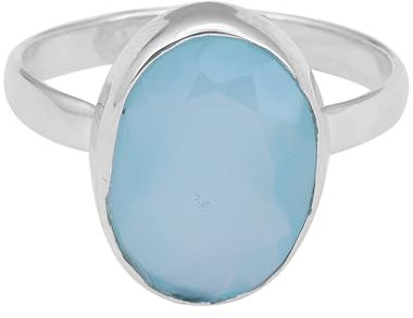 Meadows Blauer Chalcedon Ring, 925 Sterling Silber Ring, Handgefertigter Ring für Frauen, Ringgröße 8 USA, Edelstein, Blauer Chalcedon