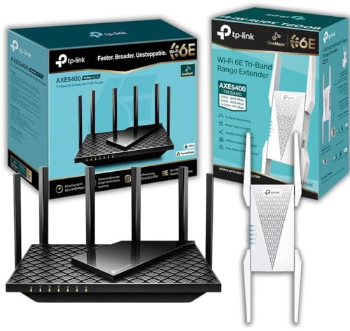 TP-Link AXE5400 Tri-Band Wi-Fi 6E Router and Range Extender Bundle, Wi-Fi Speed up to 5400 Mbps, Built-In Access Point Mode, Easy Setup (Archer AXE75 & RE815XE)