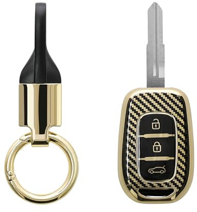 kwmobile Boitier clé Voiture Compatible avec Renault 3-Boutons Dacia Sandero Stepway 2021 Coque - Coque Silicone Clef de Voiture étui de Protection avec Porte-clés - doré-Noir