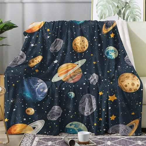 ZDABAOEC Kuscheldecke Flauschig Weltraum Planeten Decke, Fleecedecke 150x200, Sofadecke & Couchdecke, Weiche Kuschelige Wohndecke Blanket, XL Decken für Sofa Couch