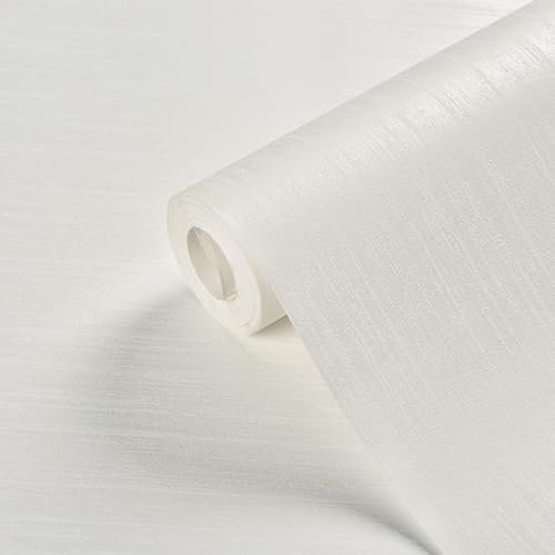 Trafagala White Mix Plain Thick Textured Wallpaper - Free Cream, No Match, Shabby Chic Striped Wallpaper, Paintable for Adults, Kids Bedroom, Living Room, Hallway, Stairs, Lounge