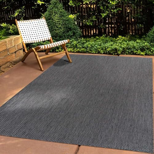 In & Outdoor Teppich Wetterfest Wohnzimmer Balkon Küchenteppich Terrassenteppich Flachgewebe Sisaloptik Meliert Einfarbig anthrazit 300x400 cm